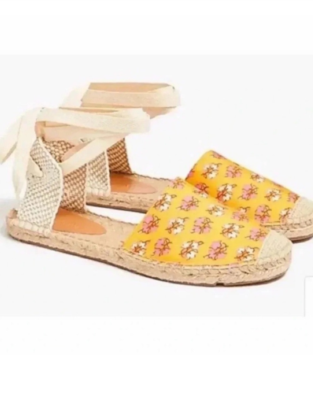 J.Crew Factory Printed Canvas Ankle Wrap Espadrille Sandals Orange Floral 8